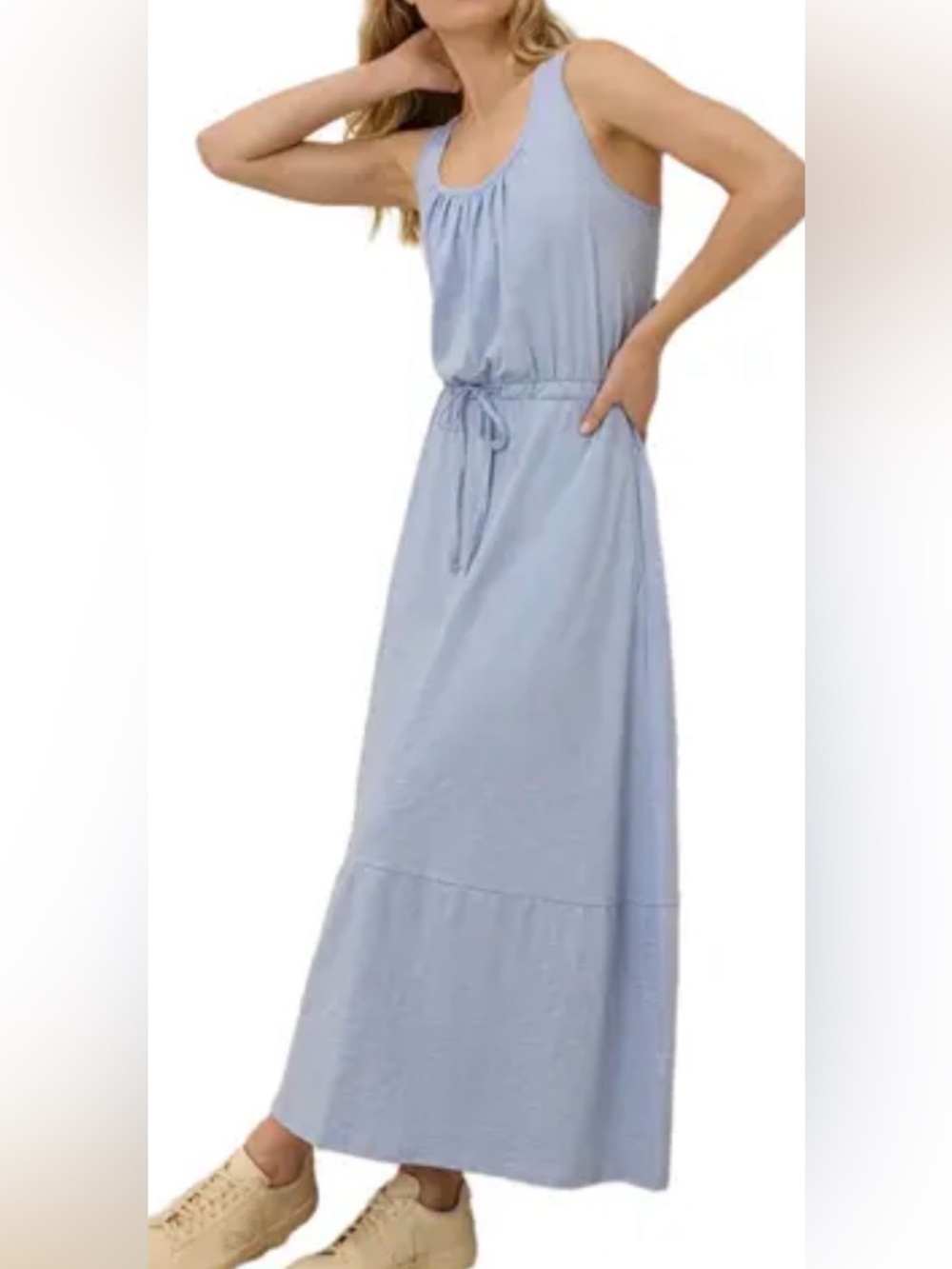 Organic Cotton Relaxed Slub Tank Maxi Dress‎ in cornflower Blue Organic Cotton S